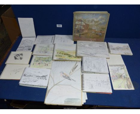 A quantity of Artist's Watercolour and Sketch pads full of pencil/ink sketches.,