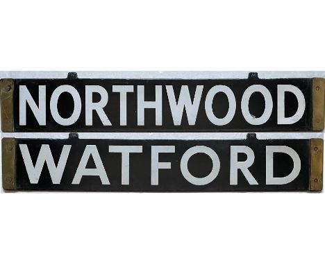 London Underground F-Stock or T-Stock enamel DESTINATION PLATE 'Northwood / Watford' from the Metropolitan Line and of the ty