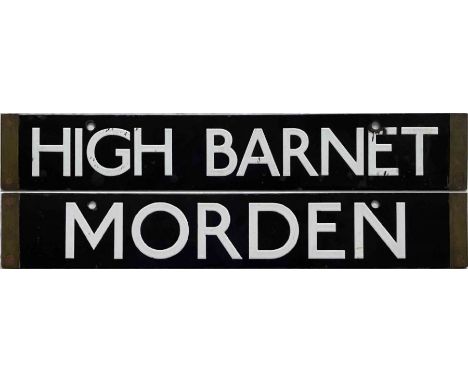 London Underground 38-Tube Stock enamel CAB DESTINATION PLATE for High Barnet / Morden, the outer extremities of the Northern