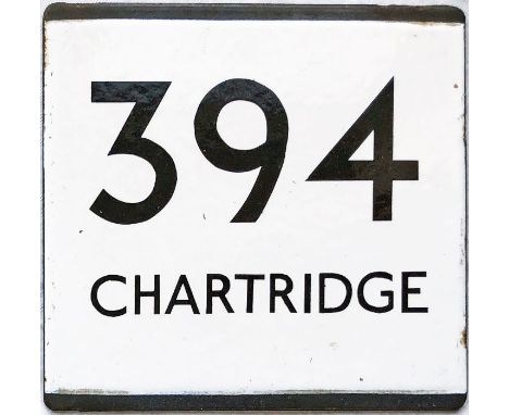 London Transport bus stop enamel E-PLATE for route 394 destinated Chartridge. Probably one of just one pair located in Chesha