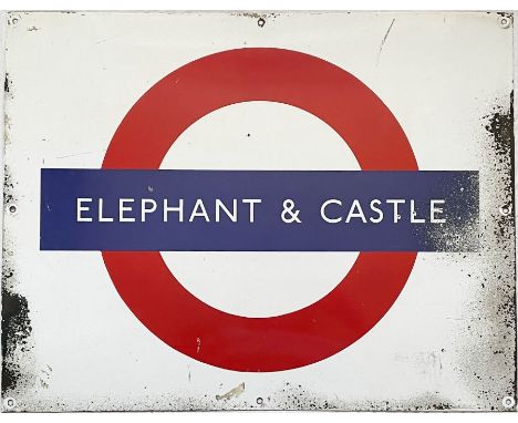 London Underground enamel PLATFORM BULLSEYE SIGN FROM Elephant &amp; Castle station on the Bakerloo &amp; Northern lines. Mea