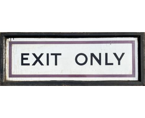 1930s London Underground enamel SIGN 'Exit Only'. Comes with its original wooden frame and measures 47" x 17" (120cm x 43cm).