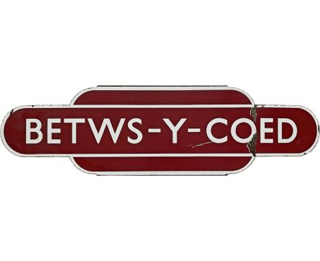 British Railways (Midland Region) enamel STATION TOTEM SIGN from Betws-y-Coed on the Conwy Valley Line from Llandudno Junctio