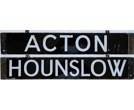 London Underground enamel CAB DESTINATION PLATE for Acton / Hounslow, likely to have been used on the then District Line serv