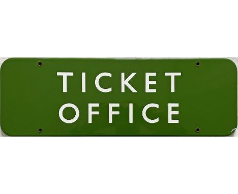 British Railways (Southern Region) enamel DOORPLATE 'Ticket Office'. A flanged sign measuring 18" x 6" (46cm x 15cm). SR vers