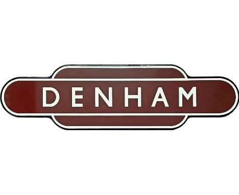 British Railways (Western Region) enamel STATION TOTEM SIGN from Denham on the Chiltern Main Line, formerly the Great Western
