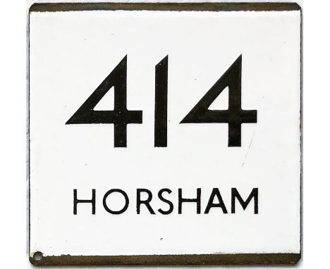 London Transport bus stop enamel E-PLATE for route 414 destinated Horsham. West Croydon bus station seems a likely location a
