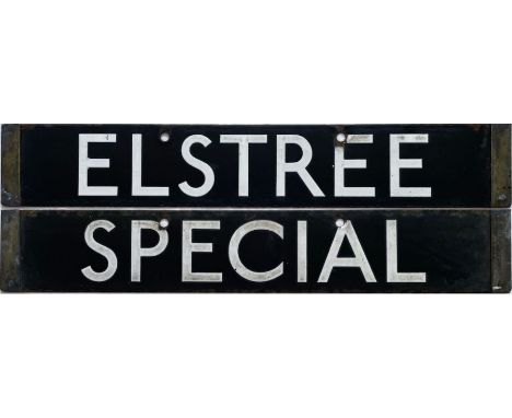London Underground 1938-Tube Stock enamel CAB DESTINATION PLATE for Elstree / Special on the Northern Line. Elstree [South] w