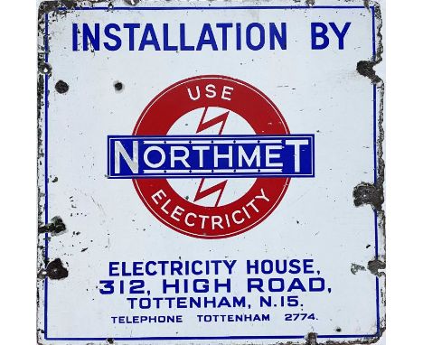 c1920s NorthMet Electric Power Supply Co (London Underground Group) ENAMEL SIGN. The NorthMet was established to supply power