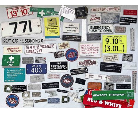 Large quantity (80+) of bus etc small PLATES, SIGNS &amp; NOTICES, mostly alloy, some are enamel, plastic or vinyl. Huge vari