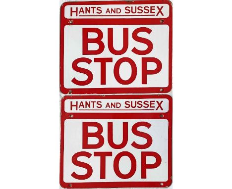 Double-sided enamel BUS STOP FLAG for Hants &amp; Sussex. Style suggests 1950s/60s vintage. Hants &amp; Sussex was perhaps th