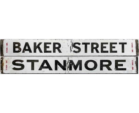 London Underground enamel DESTINATION PLATE 'Baker St / Stanmore' (double-sided, reversable) as used on the fronts of the ex-