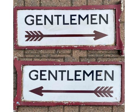 1920s/30s London Underground enamel SIGN 'Gentlemen' with the early directional arrow featuring 4 flights. A double-sided sig
