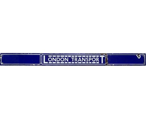 1930s London Transport timetable display enamel HEADER PLATE with the distinctive pre-WW2 titling with under and over-lining 