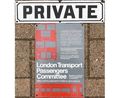 Early 20th century London Underground enamel DOORPLATE 'Private', estimated c1900-1910 and probably from one of the early Tub