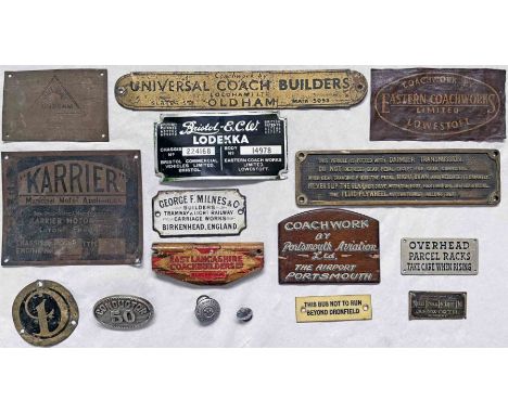 Collection (14) of BUS/COACH/TRAM/TROLLEYBUS BODY PLATES etc, some are early examples, including George F Milnes, Universal C