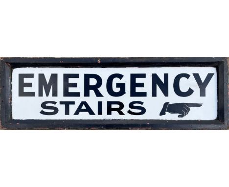 Early 20th-century London Underground enamel SIGN 'Emergency Stairs' with typical Victorian/Edwardian pointing hand and proba