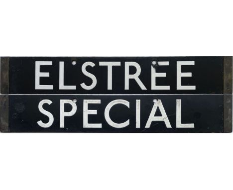 London Underground 1938-Tube Stock enamel CAB DESTINATION PLATE for Elstree / Special on the Northern Line. Elstree [South] w