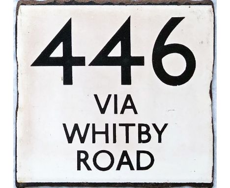 London Transport bus stop enamel E-PLATE for route 446 destinated 'via Whitby Road'. Could well have been located in Slough. 