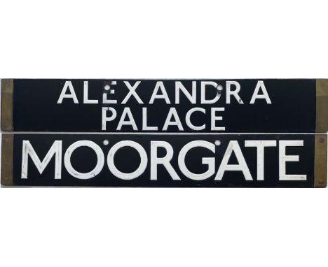 London Underground 1938-Tube Stock enamel CAB DESTINATION PLATE for Alexandra Palace / Moorgate on the Northern Line. The Ale