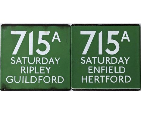 Pair of London Transport/London Country coach stop enamel E-PLATES for Green Line route 715A, one in each direction, the firs