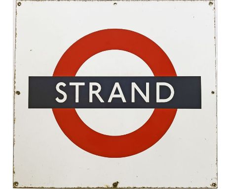 1950s/60s London Underground enamel PLATFORM BULLSEYE SIGN from Strand station. This was the name of the Northern Line statio