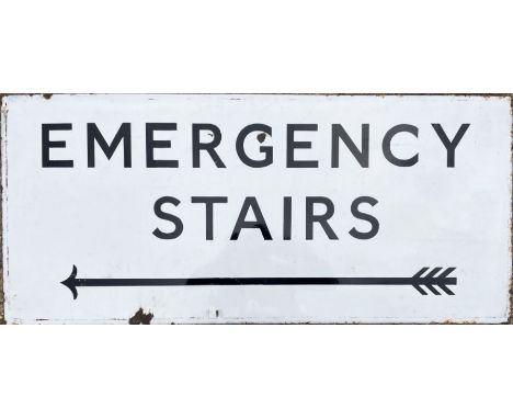 1930s/40s London Underground enamel SIGN 'Emergency Stairs' with a directional arrow with 3 flights and an unusual design of 