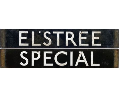 London Underground 1938-Tube Stock enamel CAB DESTINATION PLATE for Elstree / Special on the Northern Line. Elstree [South] w