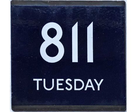London Transport bus stop enamel E-PLATE for route 811 Tuesday with blue background to indicate an express service. Introduce