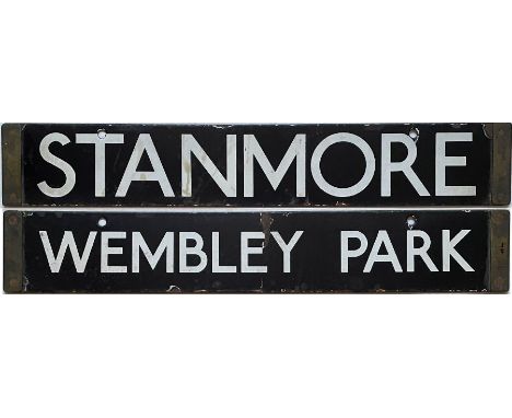 London Underground Standard / 38-Tube Stock enamel CAB DESTINATION PLATE for Stanmore / Wembley Park on the former Bakerloo L