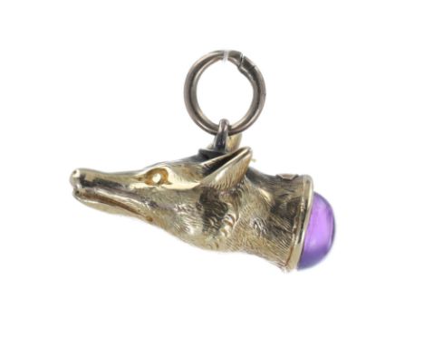 Victorian Amethyst&nbsp;15ct Gold Fox Head Charm. This 15ct gold charm features a fox head with engraved fur texture and a ca