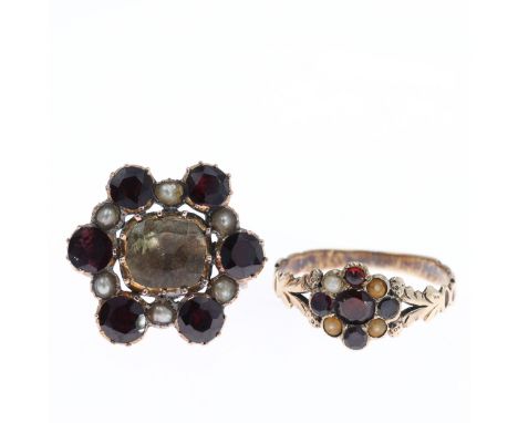 Victorian Gold Garnet and Slip Pearl Jewellery Collection. Measures approx. 4.9 x 2.8cm. There are a variety of sizes. Each h