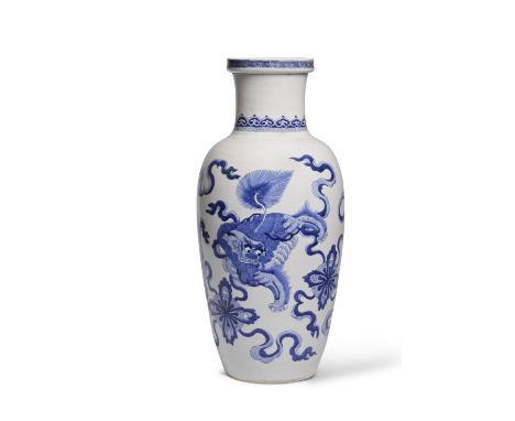 A BLUE AND WHITE 'BUDDHIST LIONS' BALUSTER VASEKangxi Thickly potted and boldly painted in vibrant tones of cobalt-blue aroun