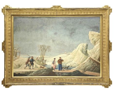 ANGLO-CHINESE SCHOOL, CIRCA 1800A Winter Hunting Party Oil on canvas, framed. 63.5cm (25in) high x 91.5cm (36in) wide. (exclu