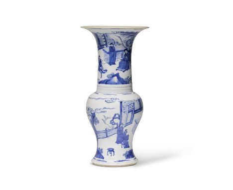 A BLUE AND WHITE YENYEN VASEKangxiMeticulously painted on the lower part in vibrant tones of cobalt-blue with a seated dignit