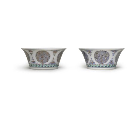 A FINE PAIR OF DOUCAI FLARING BOWLSJiaqing seal marks and of the periodEach painted in underglaze blue and enamelled in iron-