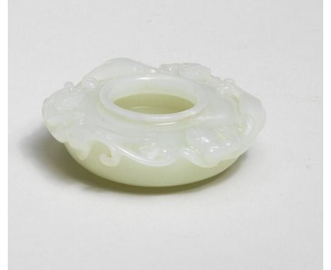 A PALE GREEN JADE 'CHILONG' WATERPOTQianlongCarved in circular form with its well-hollowed interior forming the vessel, the e