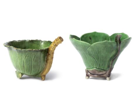 A FAMILLE VERTE BISCUIT 'MAGNOLIA' CUP AND A LOTUS WASHER AND WATER DROPPERKangxiEach vessel naturalistically modelled, one a