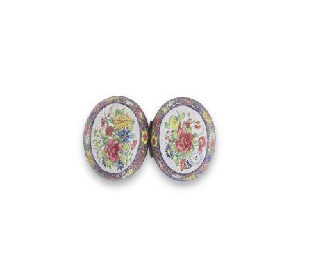 A FINE PAINTED ENAMEL FLORAL SNUFF BOX AND COVERQianlongOf ovoid form, the cover decorated with sprays of peonies, chrysanthe