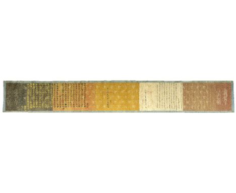 AN IMPERIAL EDICTQianlong, dated 1786Horizontal hand scroll, ink on woven brocade, with parallel text in Chinese and Manchuri