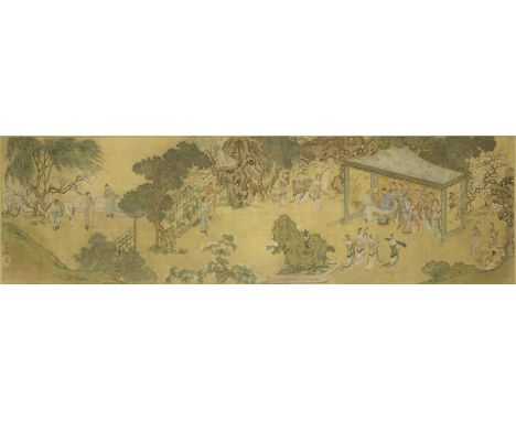 IN THE MANNER OF QIU YING (17TH/18TH CENTURY)An Elegant GatheringHandscroll, mounted and framed, ink and colour on silk, spur