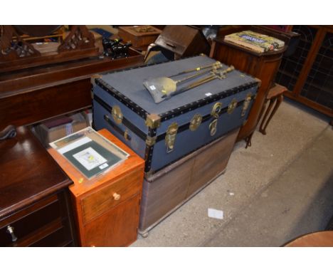 A travelling trunk; a storage chest and a bedside cabinet