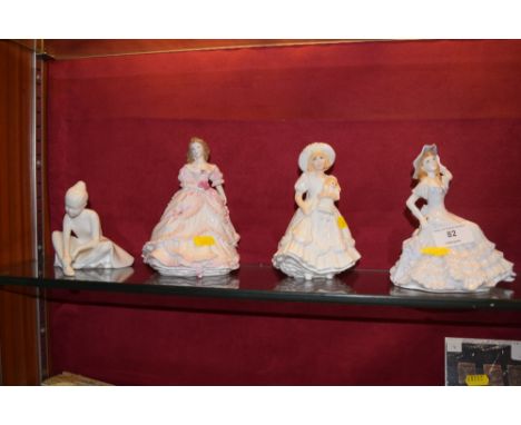 Three Royal Worcester figurines "Bridesmaid", "Katy" and "Emily"; together with a Coalport "Prima Ballerina" 