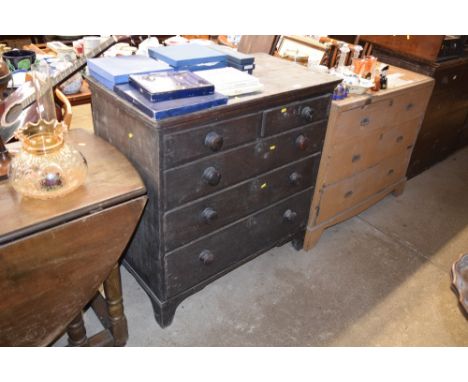 A 19th Century oak chest, fitted two short over three long drawers, raised on bracket feet, (for restoration)