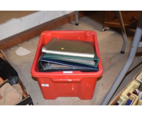 A box of empty post-card and stamp albums 