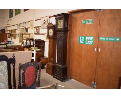 A Victorian carved oak long case clock, with brass dial inscribed Thomas Veren Smarden, with 8 day movement