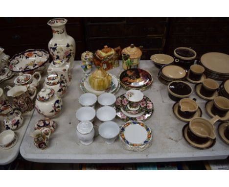 A Cottageware teapot; a Royal Albert rose decorated trio; a preserve jar and cover; collector's plates etc.