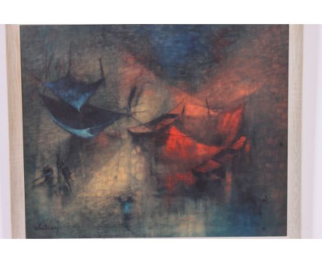 Dang Lebadang, Vietnamese b.1921- original retro print of an atmospheric scene. In original retro frame. Measures: 61cm x 76c