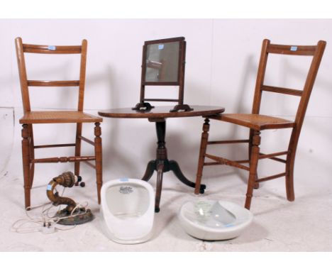 Two lots of vintage of ceramic by "Grimwades Douchpan" pans and a Gilt wood wall light together with a late century toilet mi