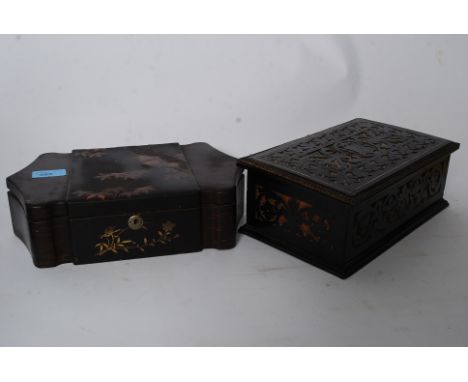 A decorative fret pierced jewellery box together with a Japanese chinoserie decorated trinket / jewellery box